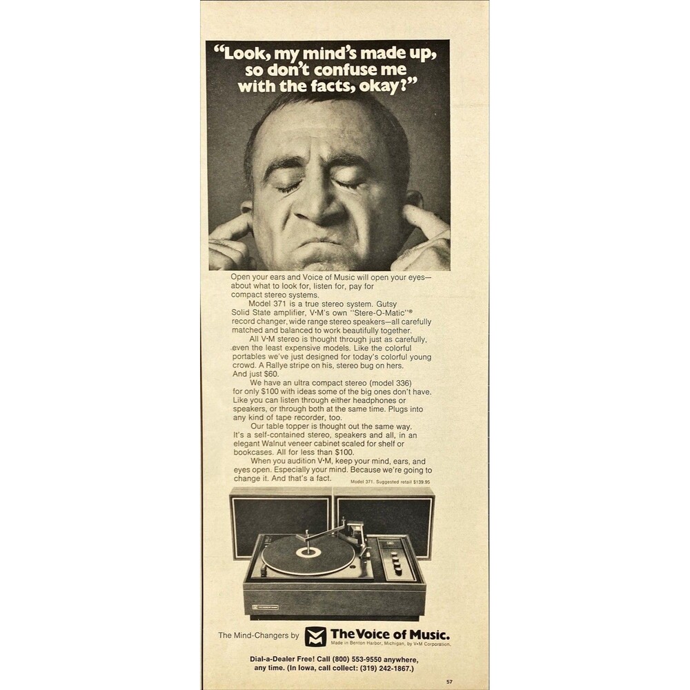 The Sound of Music Model 371 "No Facts My Mind is Made Up" Vintage Print Ad 1970